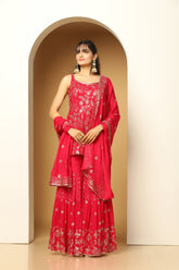 Chinon Embroidered Kurti with Sharara Set for Party